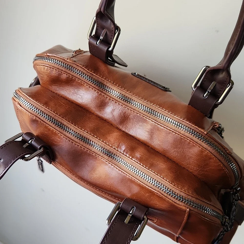 Xidibaoluo Faux Leather Satchel Purse‎ tan brown boho